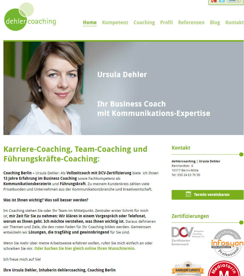 Führungskräfteentwicklung in Berlin durch Ursula Dehler Coaching (Screenshot dehlercoaching.de, 04.09.2018)