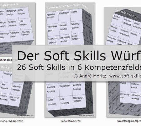 Der Soft Skills Würfel von André Moritz - 26 Soft Skills in 6 Kompetenzfeldern (© André Moritz, www.soft-skills.com)