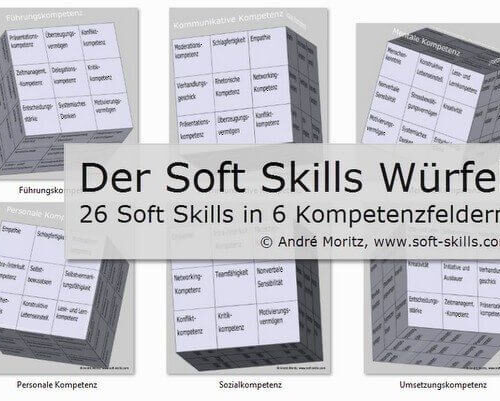 Der Soft Skills Würfel von André Moritz - 26 Soft Skills in 6 Kompetenzfeldern (© André Moritz, www.soft-skills.com)
