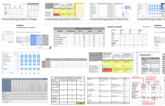 Entscheidungsmatrix > In der Google Bildersuche finden sich viele Beispiele für Entscheidungsmatritzen / Entscheidungstabellen