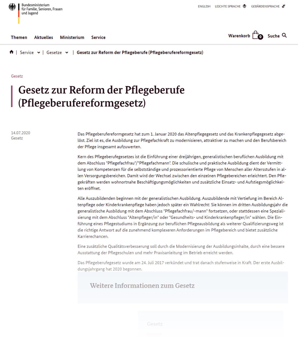 Schon in 2020 hat der Gesetzgeber mit dem Pflegeberufereformgesetz auf veränderte Anforderungen im Pflegebereich reagiert. Dabei ging es darum, die Ausbildung zur Pflegefachkraft zu modernisieren und auf die heutigen Anforderungen anzupassen.