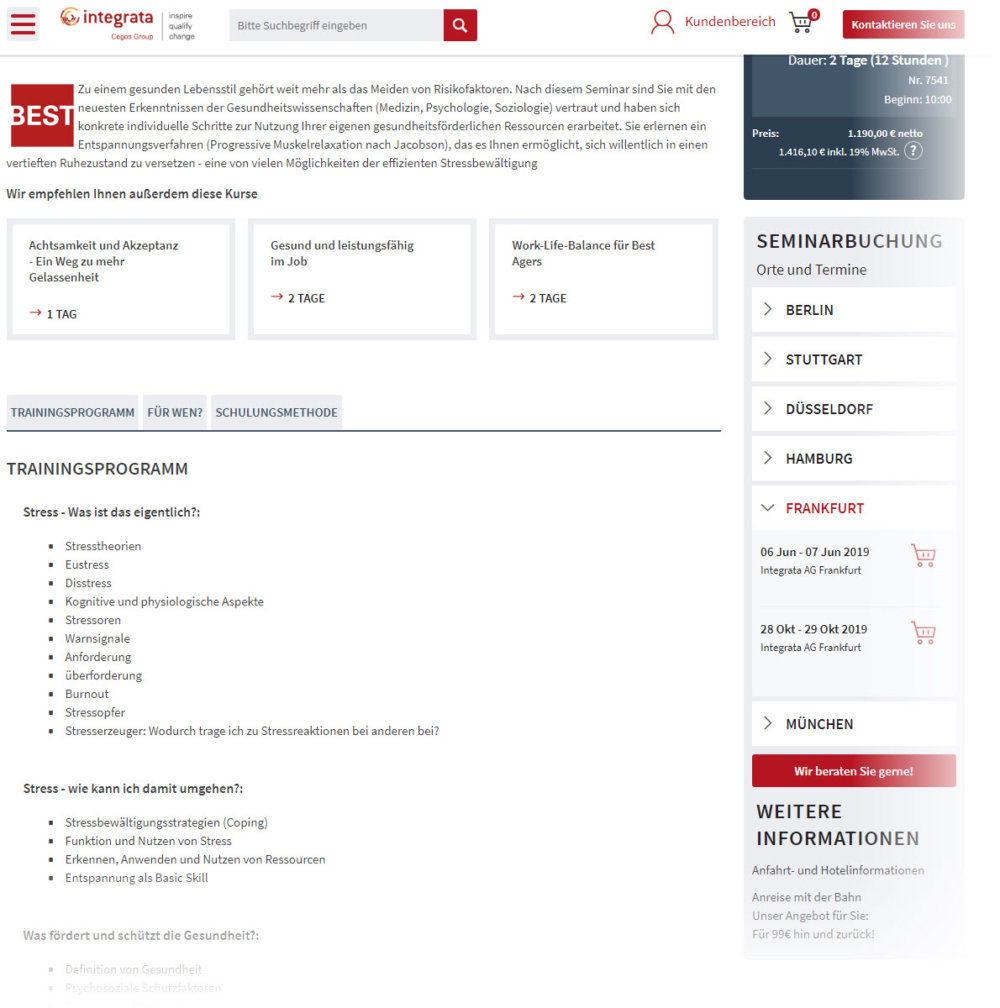 Integrata Schulung: Stressbewältigung Integrata Schulung: Stressbewältigung