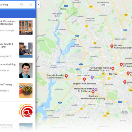 Kommunikationstraining / Kommunikationscoaching / Kommunikationsseminare - hier Anbieter in Berlin (Screenshot Google Maps)