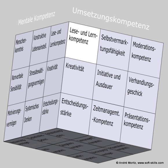 Lese- und Lernkompetenz im Kompetenzfeld "Umsetzungskompetenz" im Soft Skills Würfel