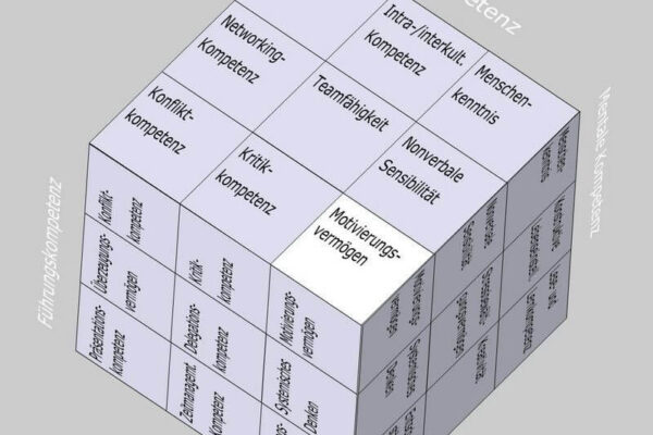 Motivierungsvermögen als Soft Skill im Kompetenzfeld "Soziale Kompetenz" des Soft Skills Würfels (© André Moritz, www.soft-skills.com)