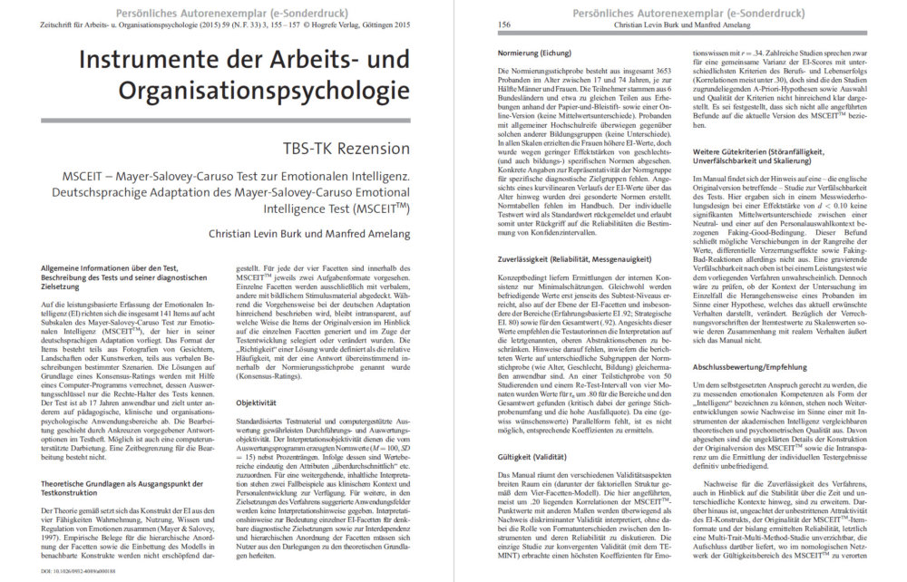 MSCEIT EQ Test | Rezension des Mayer-Salovey-Caruso Test nach den TBS-TK Anforderungen (Testbeurteilungssystem – Testkuratorium der Föderation deutscher Psychologenvereinigungen) - Screenshot http://www.report-psychologie.de/fileadmin/user_upload/Testrezensionen/rezension-msceit.pdf