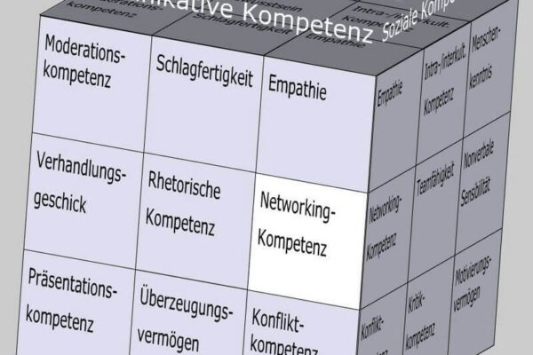 Networking-Kompetenz als Soft Skill im Kompetenzfeld "Kommunikative Kompetenz" des Soft Skills Würfels (© André Moritz, www.soft-skills.com)