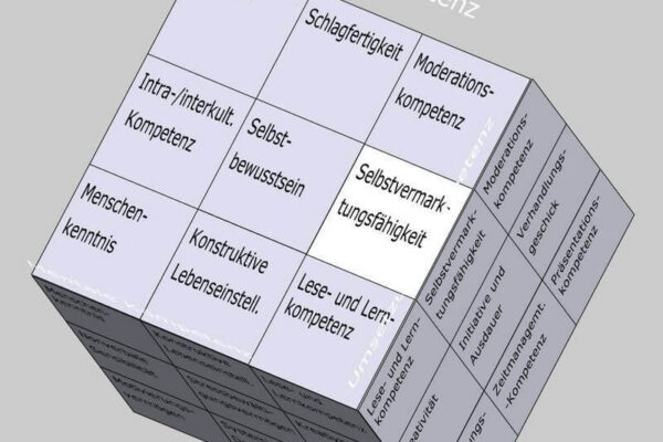 Selbstvermarktungsfähigkeit als Soft Skill im Kompetenzfeld "Personale Kompetenz" des Soft Skills Würfels (© André Moritz, www.soft-skills.com)