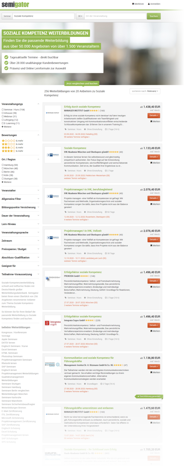 Screenshot semigator.de/weiterbildungen/soziale-kompetenz.html am 02.07.2020