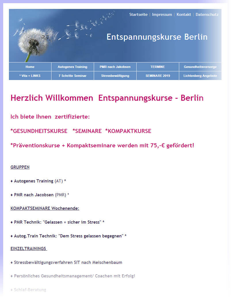 Stressmanagement Seminare / Entspannungskurse in Berlin - Petra Daase bietet u.a. Kurse zum Stressimpfungstraining (SIT) nach Meichenbaum (entspannungskurse-berlin.de am 20.12.2018)