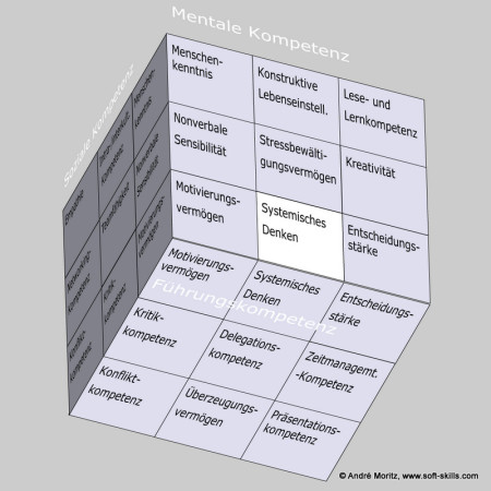 Systemisches Denken im Kompetenzfeld "Mentale Kompetenz" des Soft Skills Würfels (© André Moritz, www.soft-skills.com)