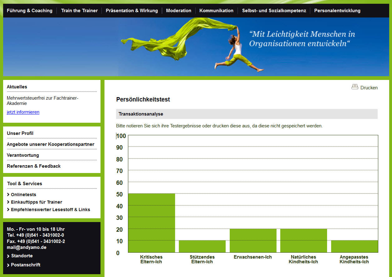 Transaktionsanalyse Test: 146 Fragen, 20min (Screenshot einer Beispiel-Auswertung - http://www.andyamo.de/transaktionsanalyse)