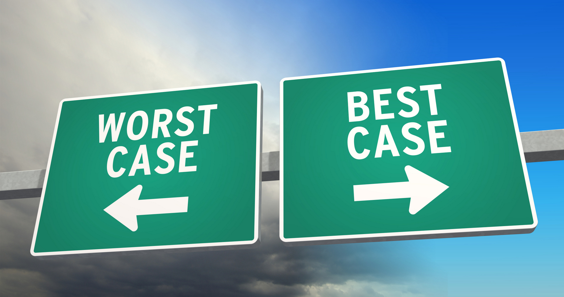 Worst case und Best case: Wer sich mittels Szenariotechnik das beste und schlimmste Szenario durchdenkt, erleichtert oftmals seinen Entsdcheidungsprozess. Diese Methode stärkt die Entscheidungsfähigkeit und damit auch Handlungsfähigkeit. (© bluedesign / stock.adobe.com)